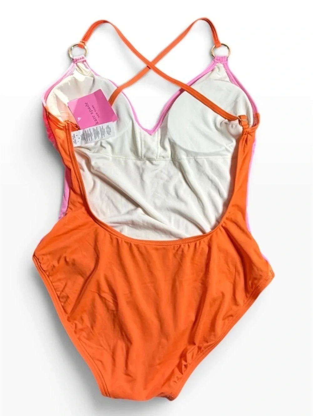 Kate Spade Color Block Plunging V-Neck One Piece Swimsuit Pink Orange $142 NWT